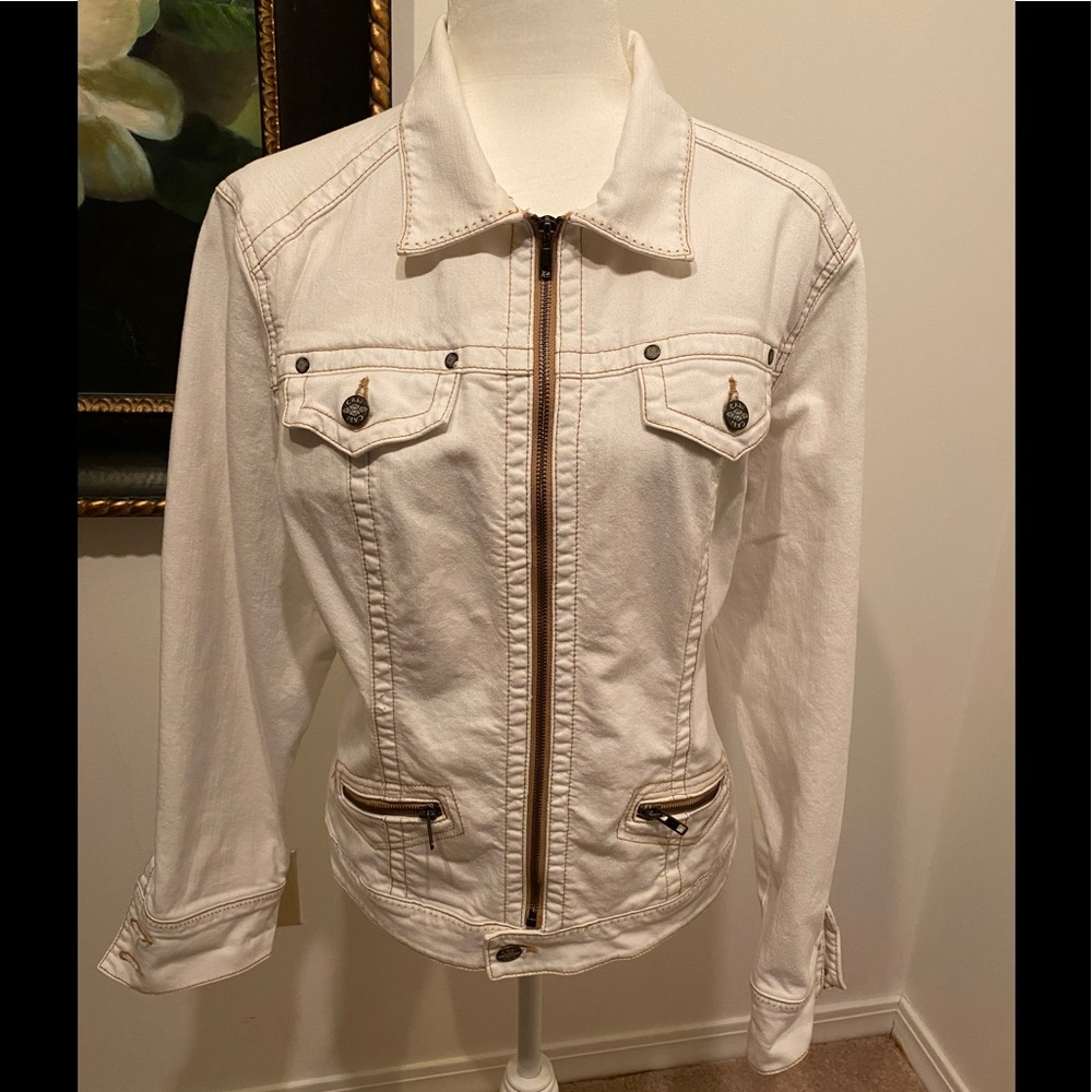 CABI WHITE JEAN JACKET POCKETS ZIP Fall/winter